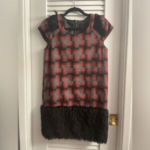 Les Babies Excellent Like New Wool Houndstooth Shift Dress w/Feathers Size S